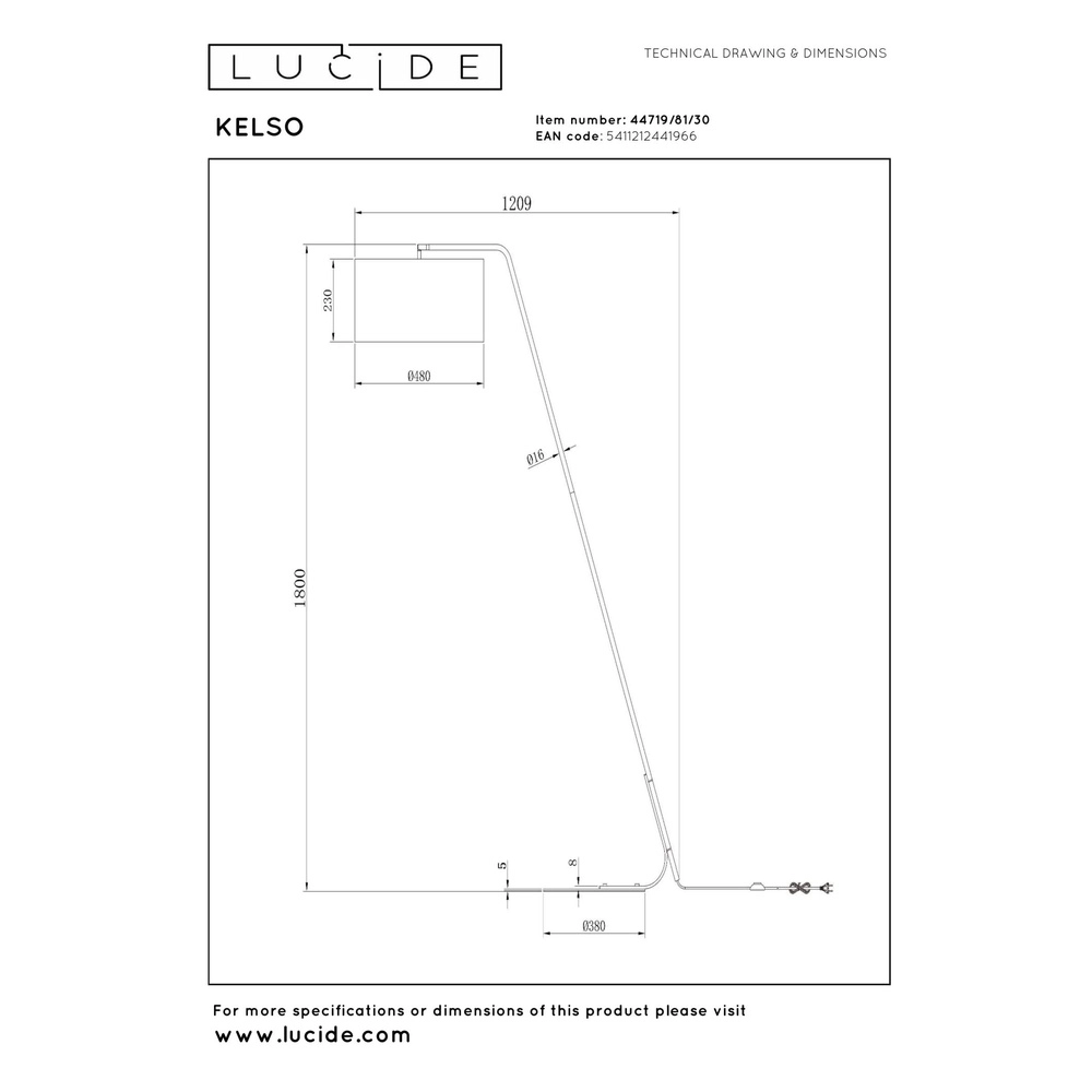 Lampe de pied Kelso Noir Lucide 5411212441966