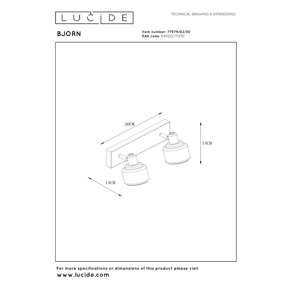 Lampe de plafond Bjorn 2-noir clair Lucide 5411212771230