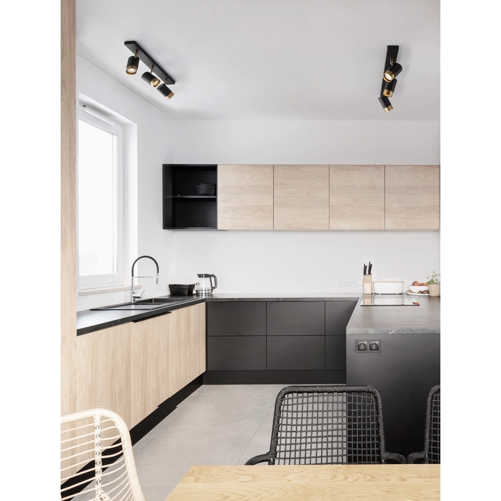 Spot de plafond Pogno Noir 3 lumières avec droit doré Lyora 5212017430854