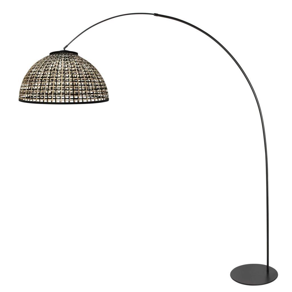 Lampe à arc noir Curve avec une teinte en bambou Ø60 cm Steinhauer 8712746183115