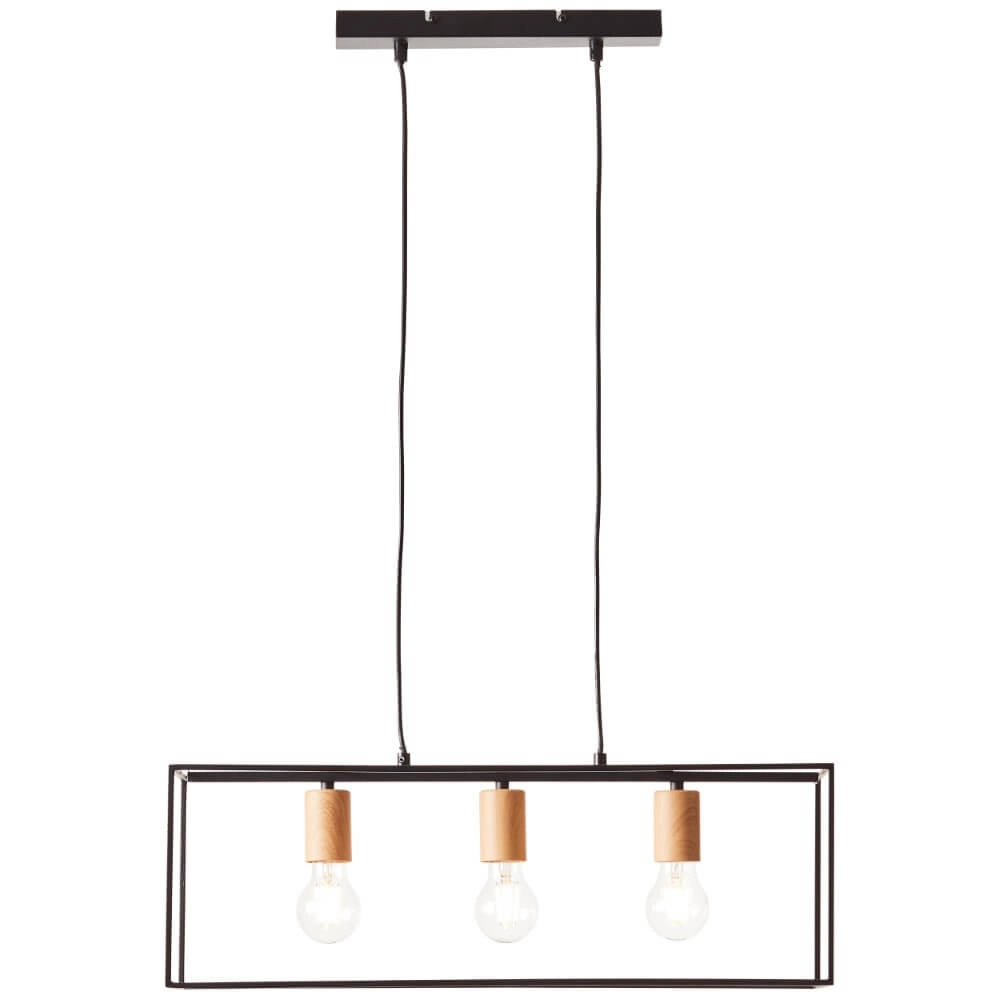 Lampe suspendue Arica 3 lumières noir avec bois
