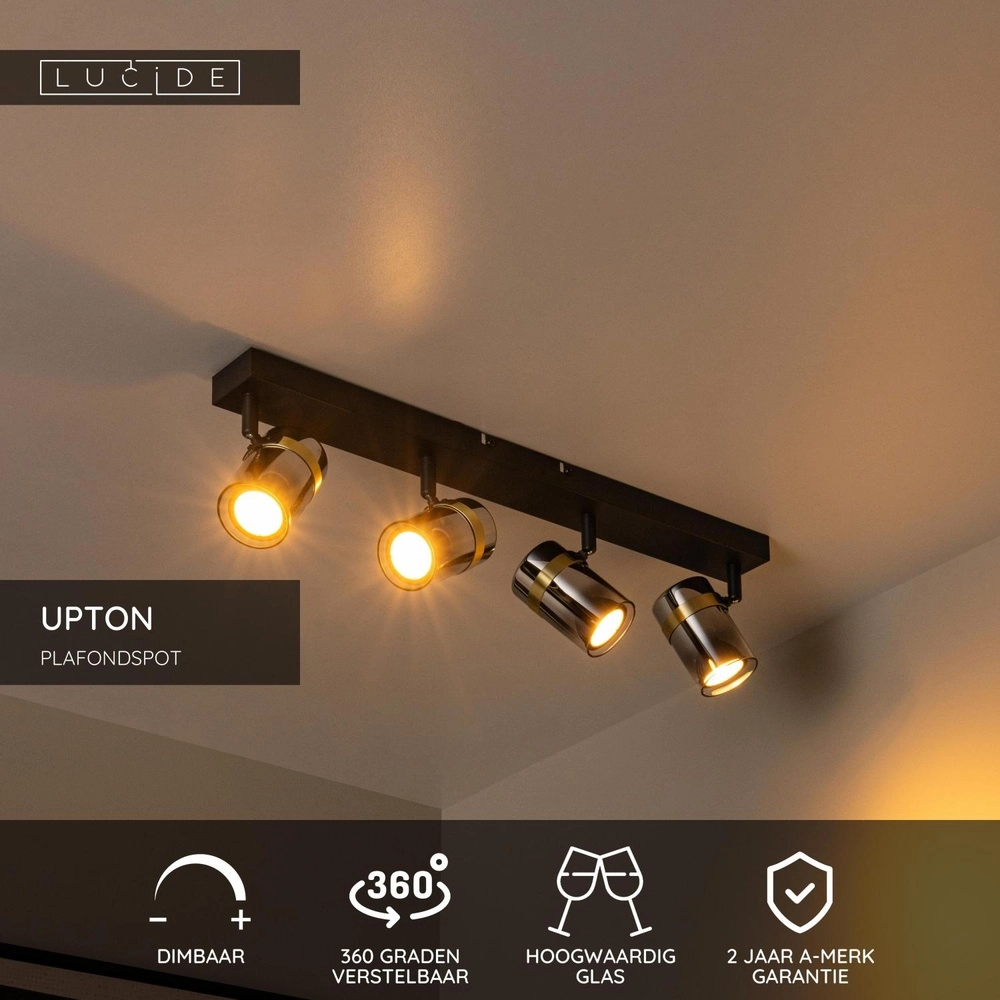 Projecteur de plafond Upton Noir à 4 lumières Lucide 5411212570031
