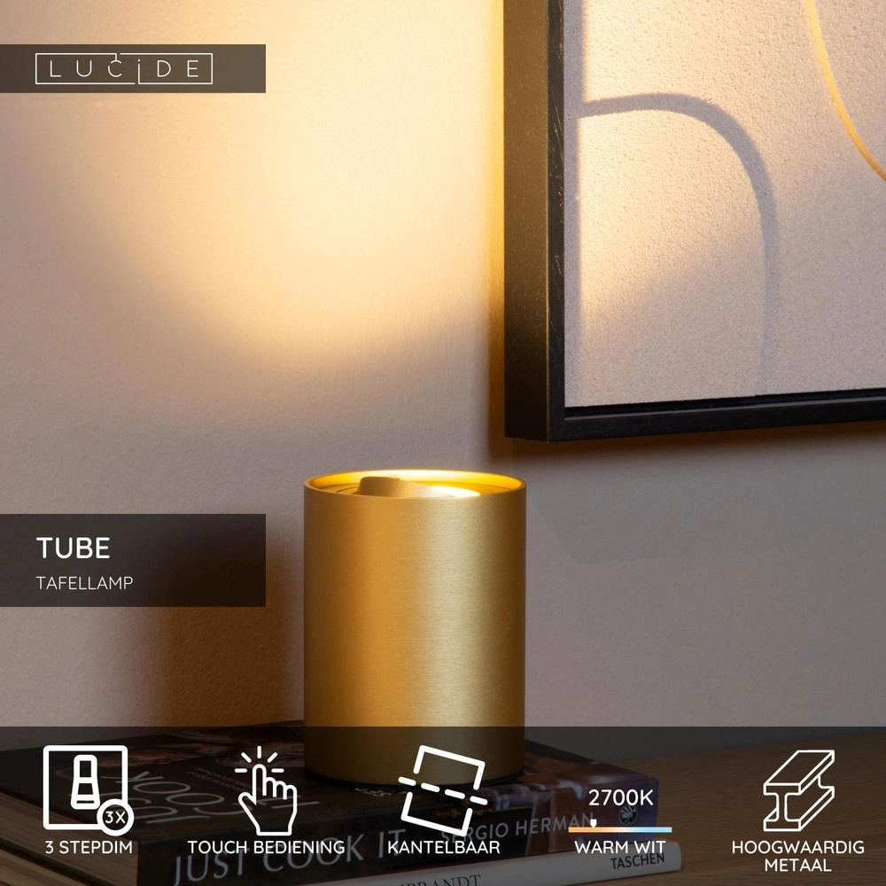 Lampe de table de conception Tube Or Lucide 5411212221636
