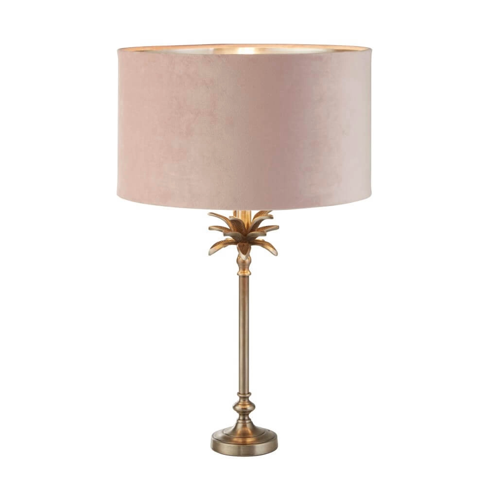 Lampe de table Palm or avec nuance rose Searchlight 5053423257488