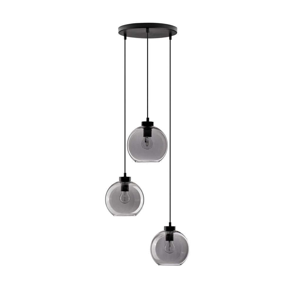 Suspension Palmer 3 lumières rondes noires avec verre fumé Lyora 5212017430953