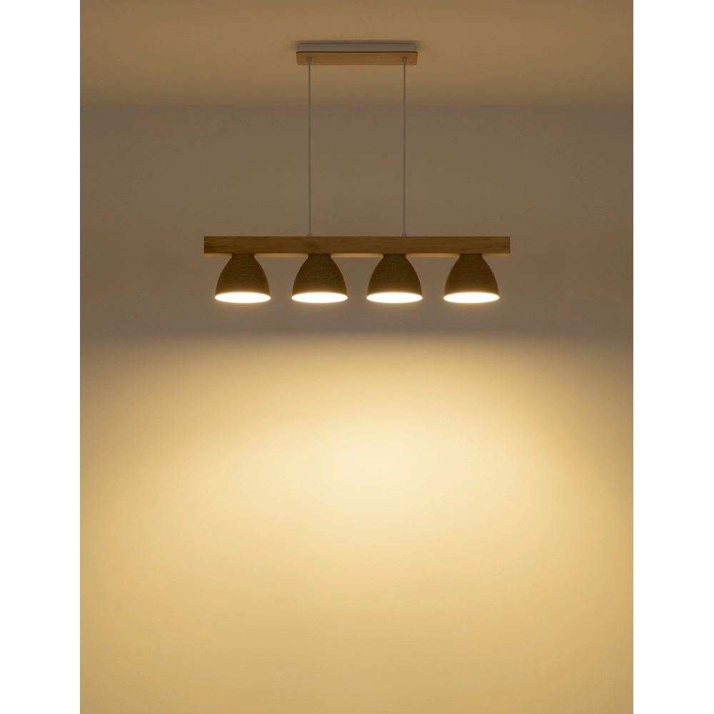 Lampe suspendue Lyndon Blanc à 4 lumières avec rotin Globo 9007371583904