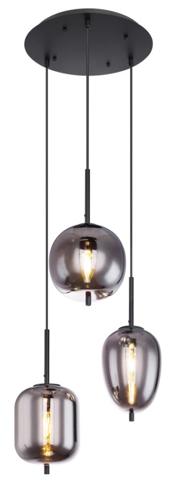 Lampe suspendue Blacky noir à 3 lumières Lampe suspendue Blacky noir à 3 lumières