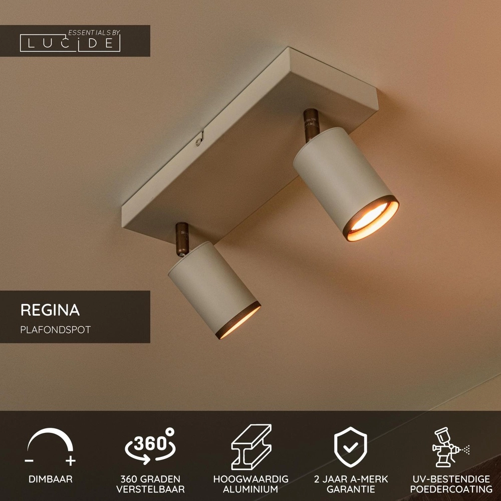 Projecteur de plafond Regina 2-taupe clair avec brun café Lucide 5411212531216