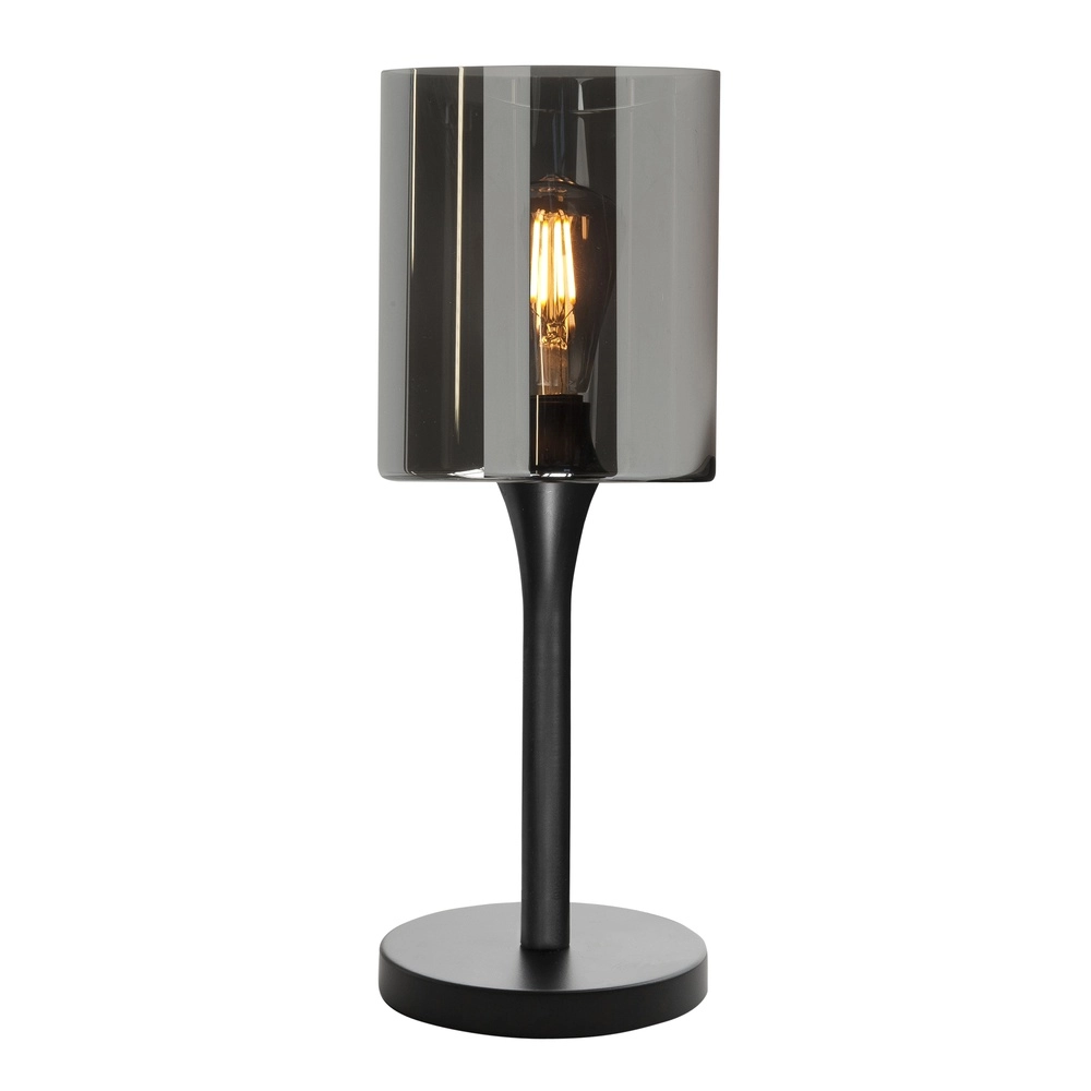 Lampe de table Diverso noir avec verre fumé