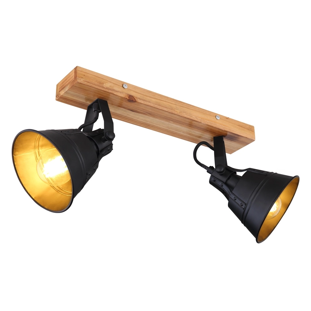 Lampe de plafond de campagne Günther 2-noir clair avec bois
