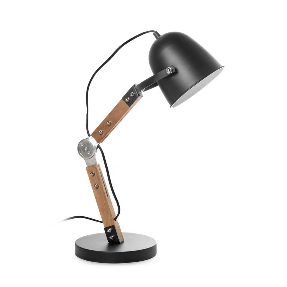 Lampe de bureau rurale Cooper noir avec du bois