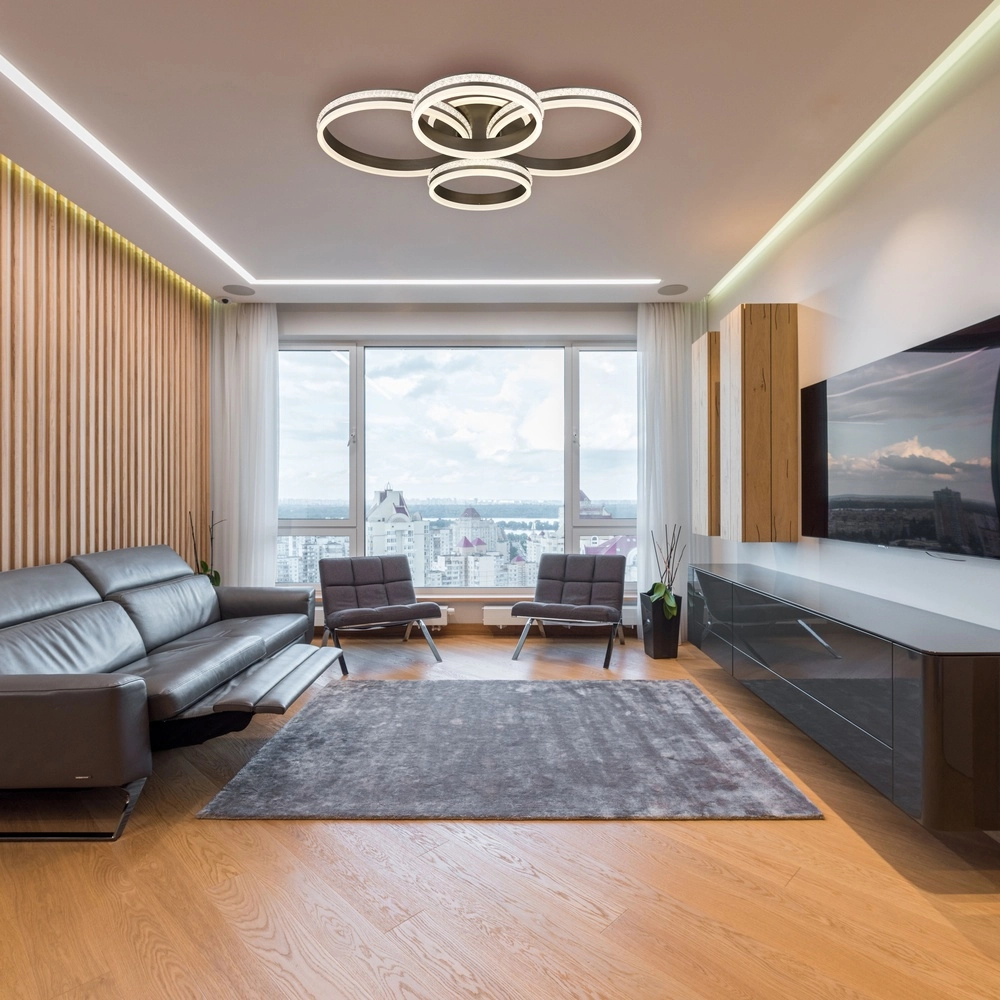 Lampe de plafond à design Grouni 4 anneaux en titane brossés Globo 9007371446001