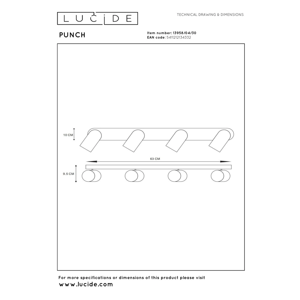 Projecteur de plafond Punch Noir à 4 lumières Lucide 5411212134332