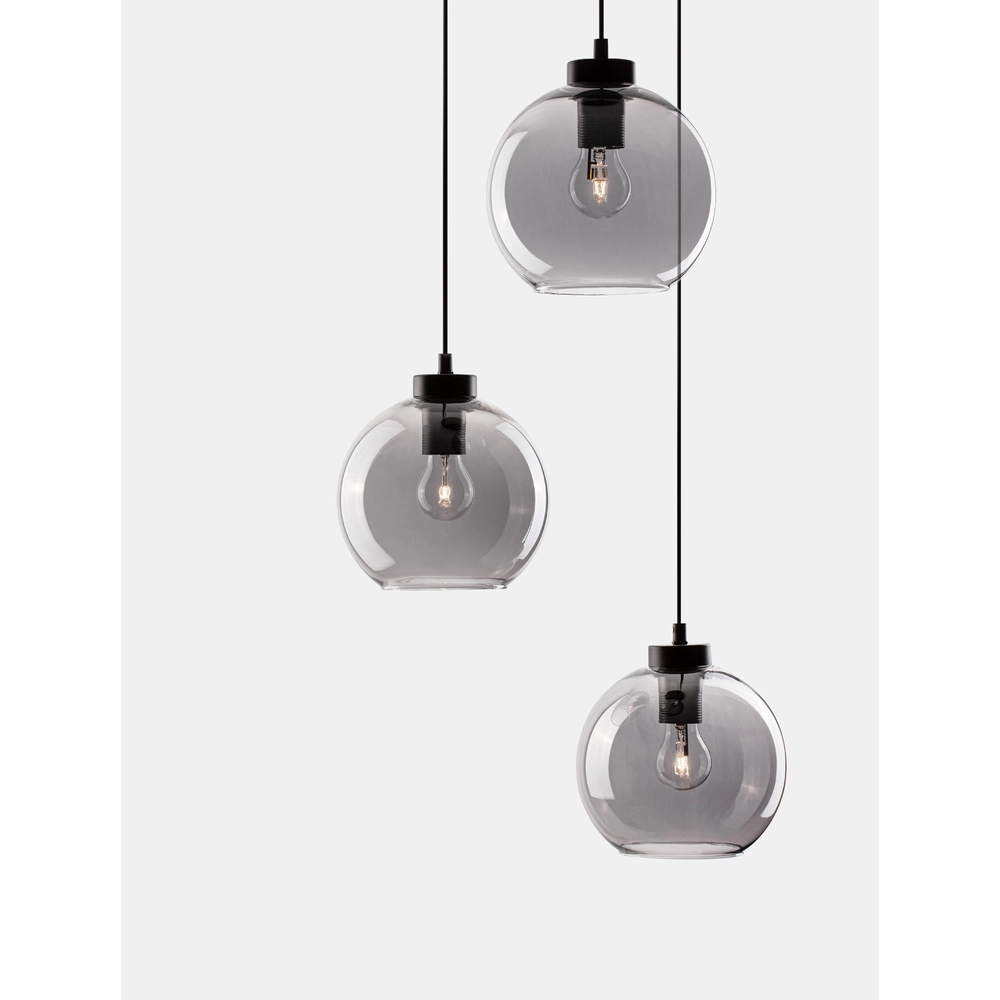 Suspension Palmer 3 lumières rondes noires avec verre fumé Lyora 5212017430953
