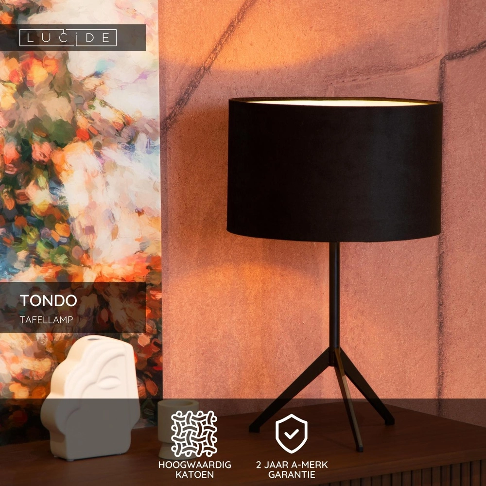 Lampe de table trépied Tondo Noir Lucide 5411212452368