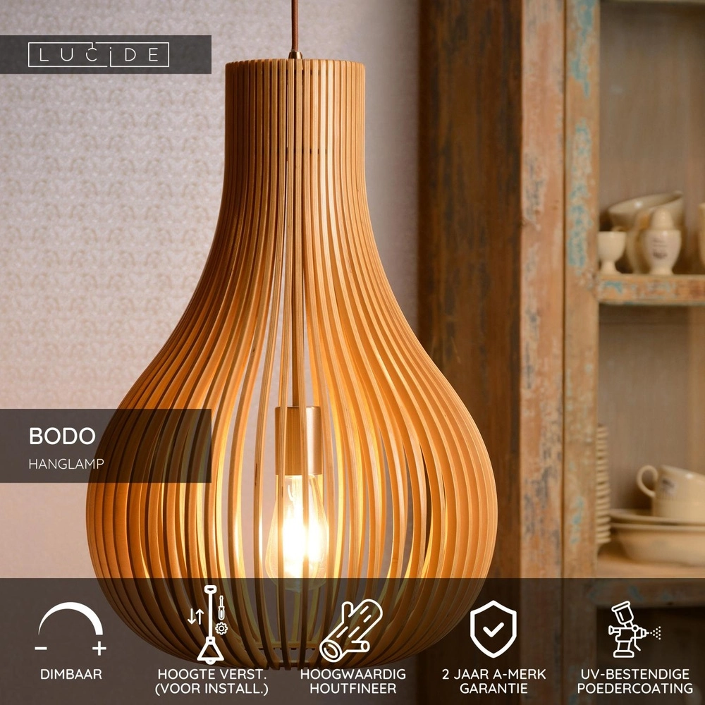 Lampe pendante unique Bodo Ø bois de 38 cm Lucide 5411212010766