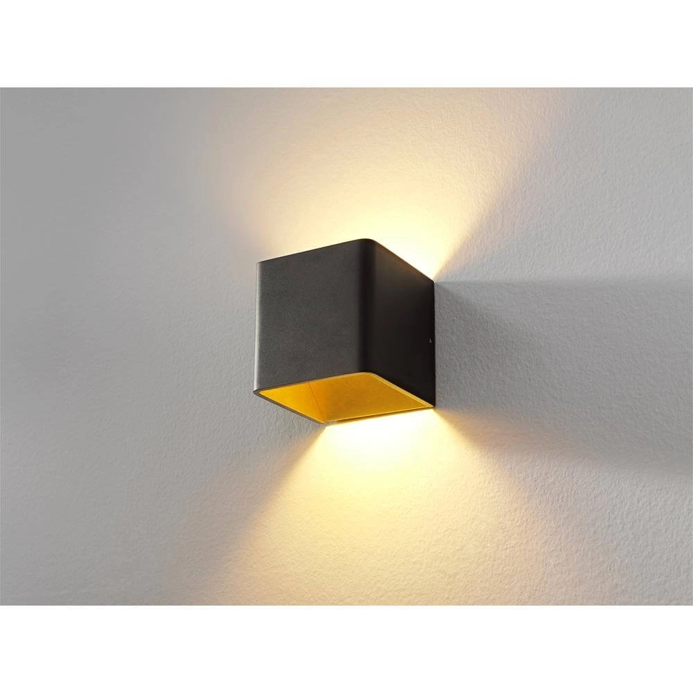 Applique murale carrée Fulda noir avec or