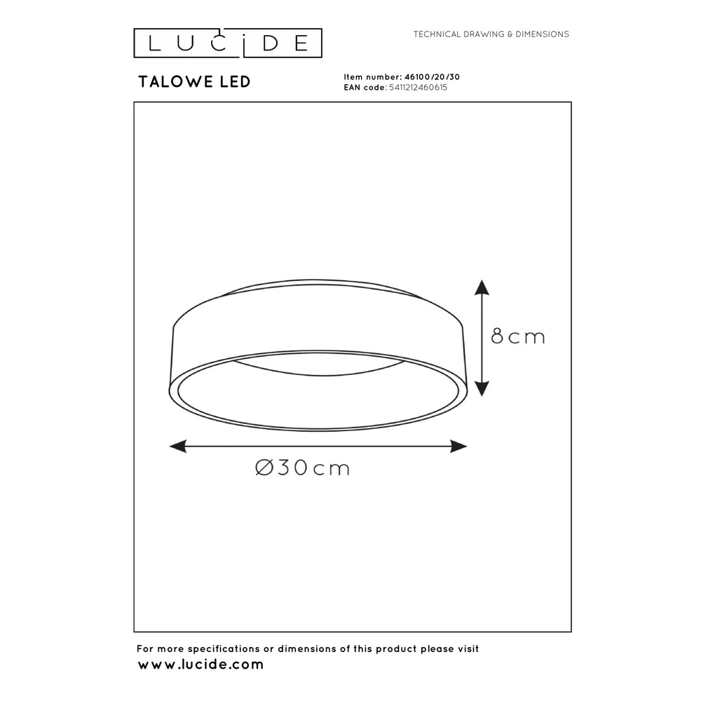 Éclairage de plafond Talowe Led Ø 30cm noir Lucide 5411212460615