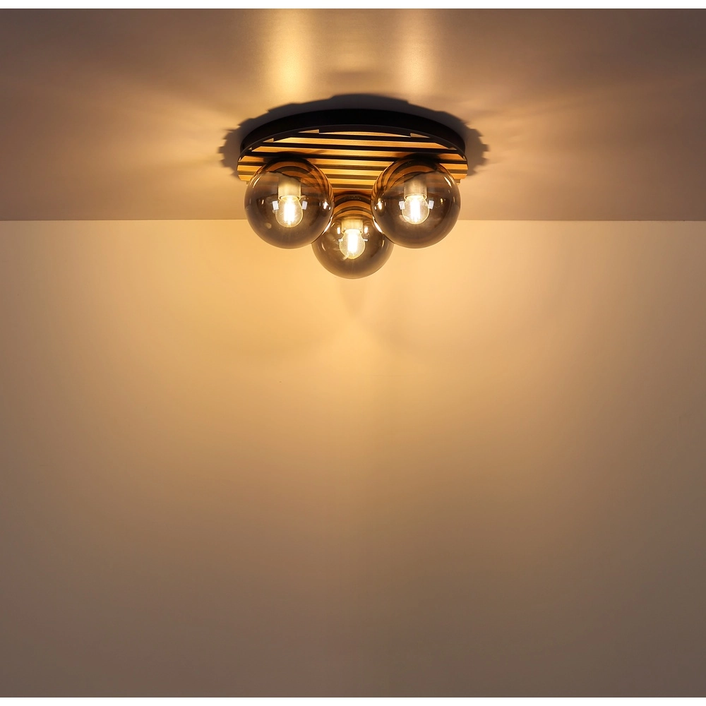 Lampe de plafond Parsons 3-noir clair avec bois Globo 9007371580002