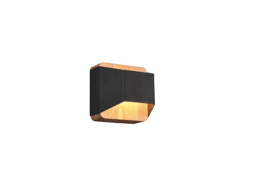 Applique Arino 12cm noir avec bois marron Trio 4017807502756