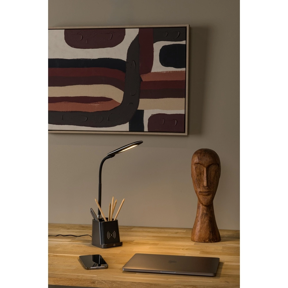 Lampe de bureau Penny avec le panneau de recharge sans fil noir Lucide 5411212185914