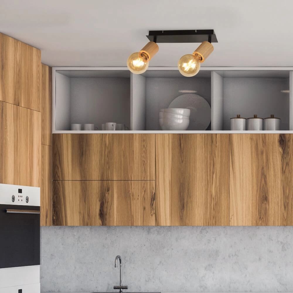 Plafonnier en bois Spinny 2 lumières Searchlight 5053423228181