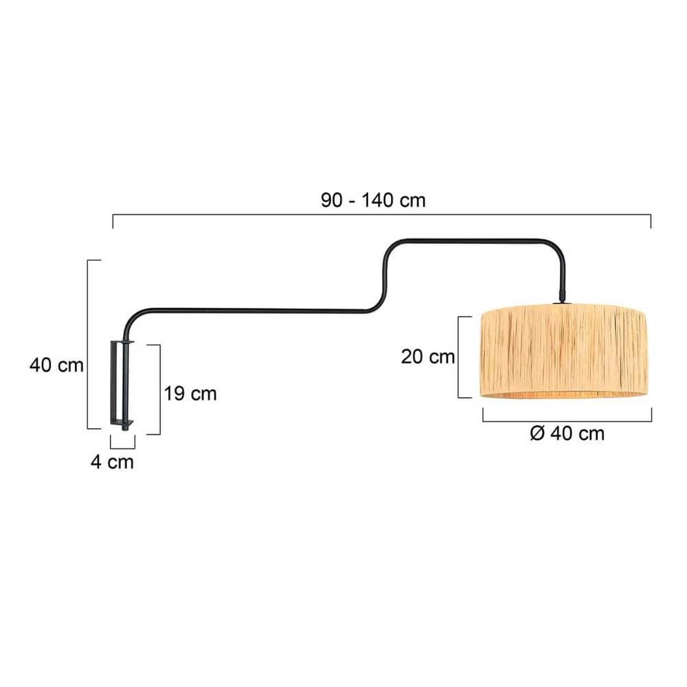 Applique murale Bloeba noir avec abat-jour paille Steinhauer 8712746177145