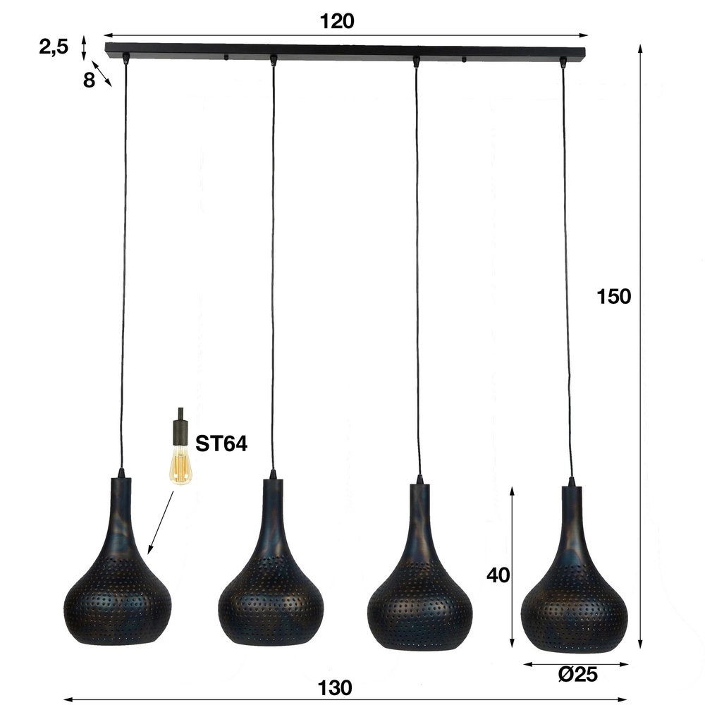 Lampe suspendue à trou pour table à manger Punch 4x E27 - brun noir Lyora 8716803512979
