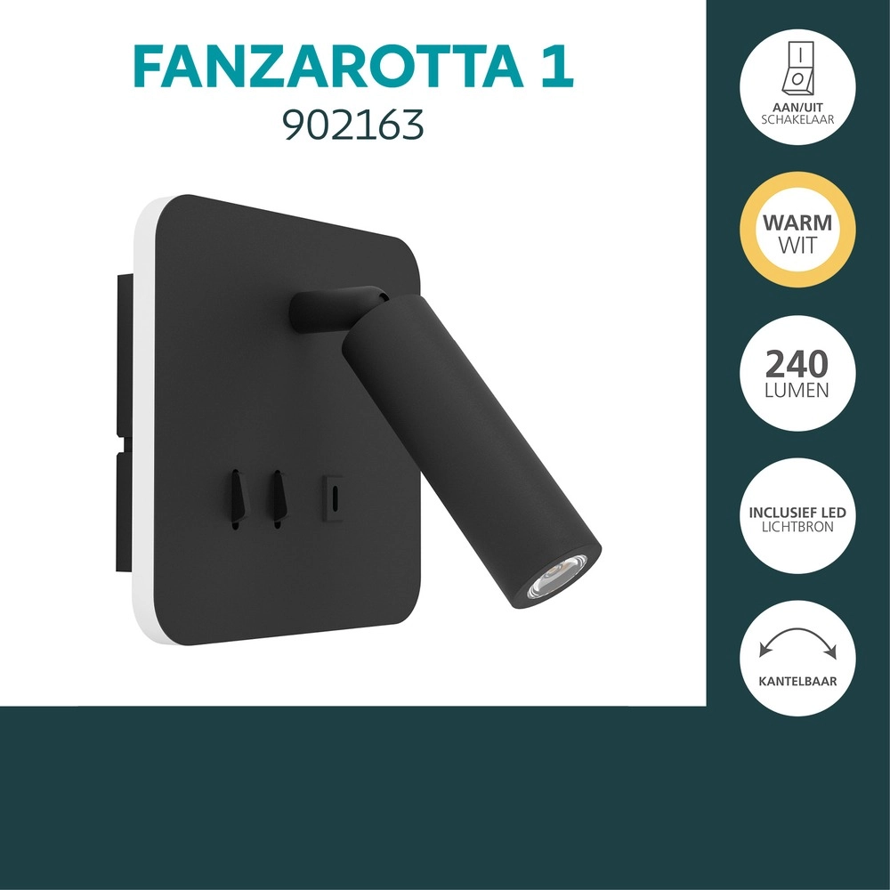 Lampe de chevet Fanzarotta 1 Carré noir Eglo 9008606356836