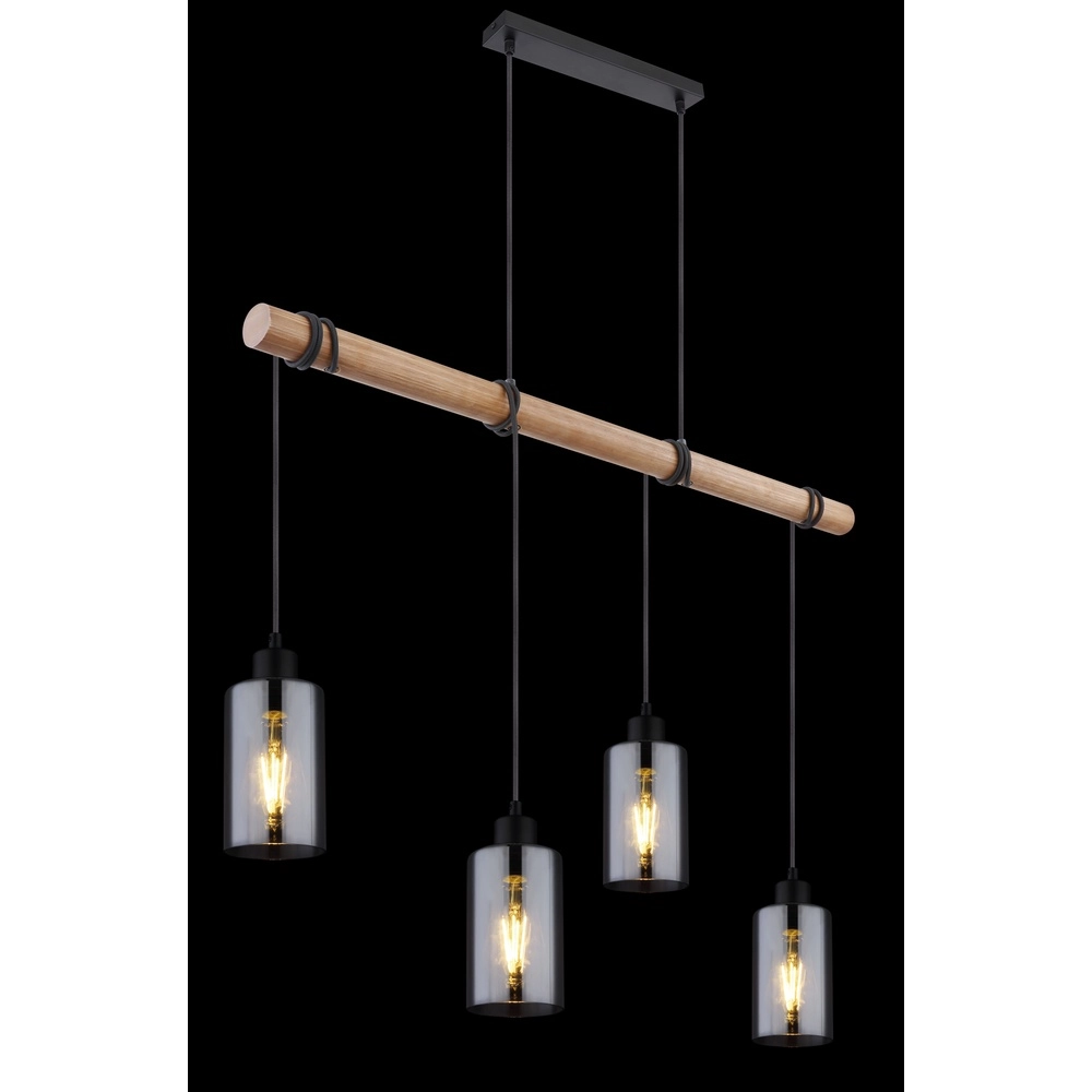 Lampe suspendue Hadera Noir 4 clairs avec verre fumé Globo 9007371414840