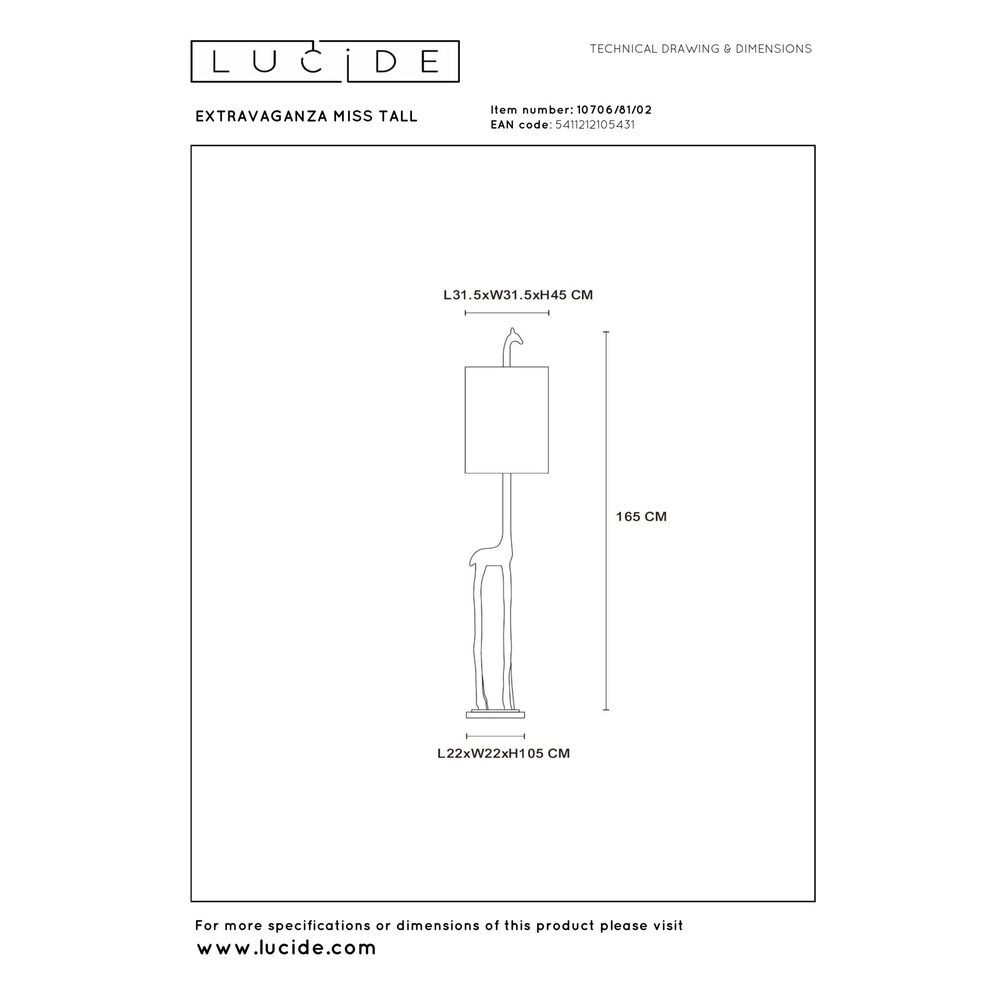 Lampe de table Extravaganza Miss Tall Girafe or avec noir Lucide 5411212105431
