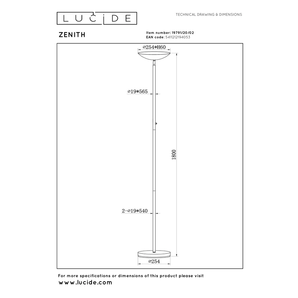 Lampadaire de conception Zenith Or Lucide 5411212194053