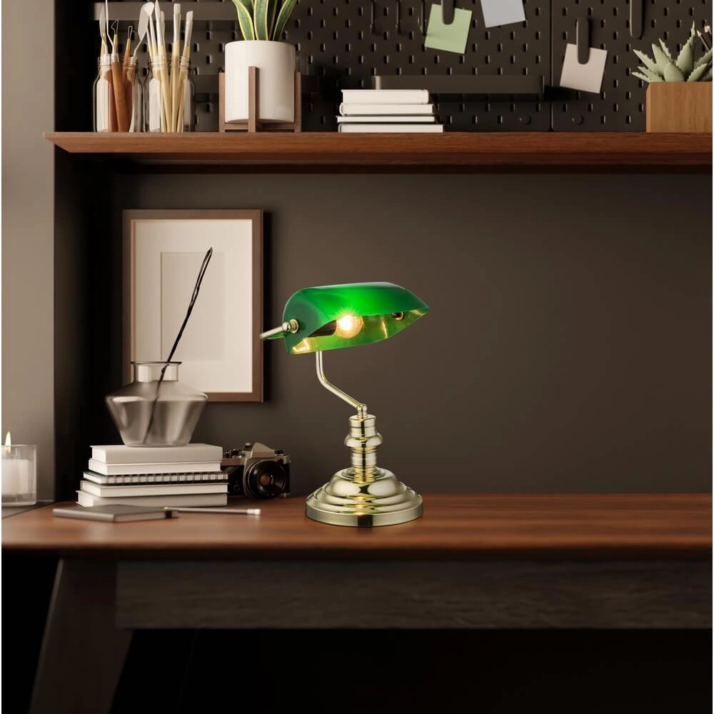 Lampe de bureau classique Antique nickel avec verre vert Globo 9007371329120