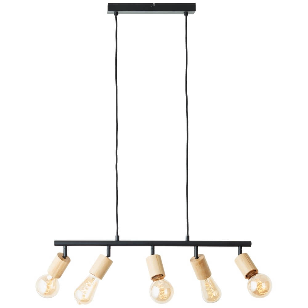 Lampe suspendue 5 lumières Tiffany noir avec du bois Brilliant 4004353406409