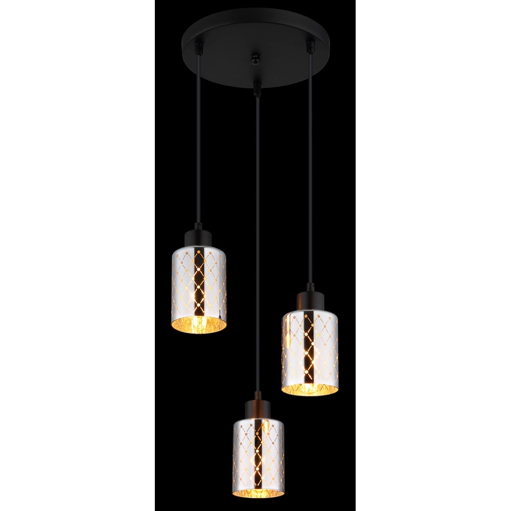 Lampe pendante de conception Alonso Projectile noire à 3 lumières Globo 9007371578252