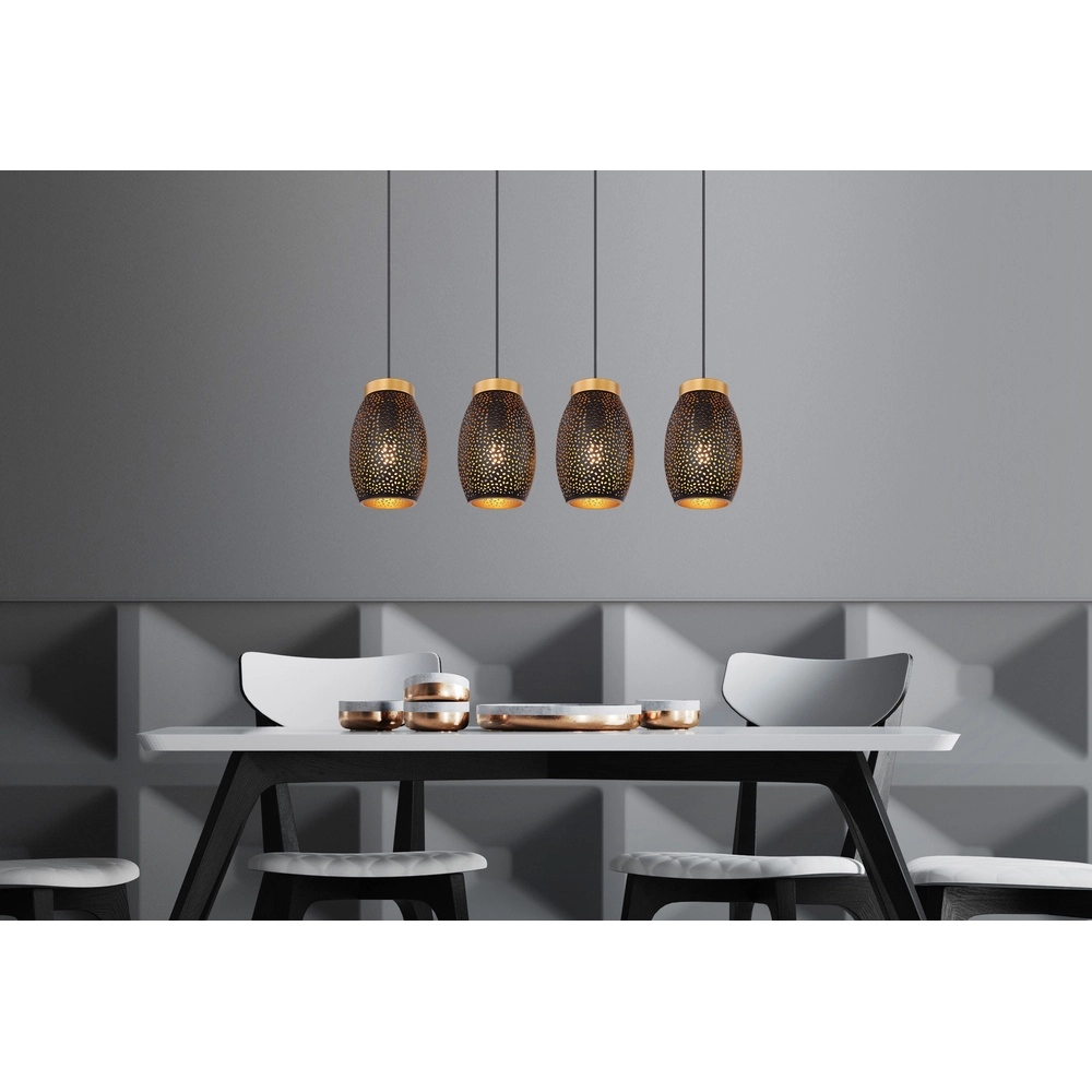 Lampe suspendue à 4 lumières Narri Noir avec or - petits trous Globo 9007371392667