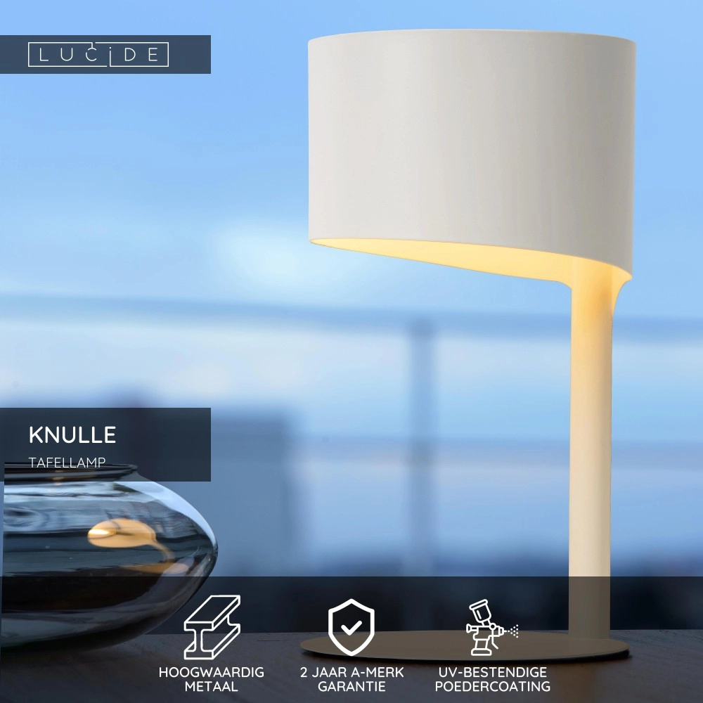 Lampe de table élégante Knulle Ø 15 cm de blanc Lucide 5411212450715