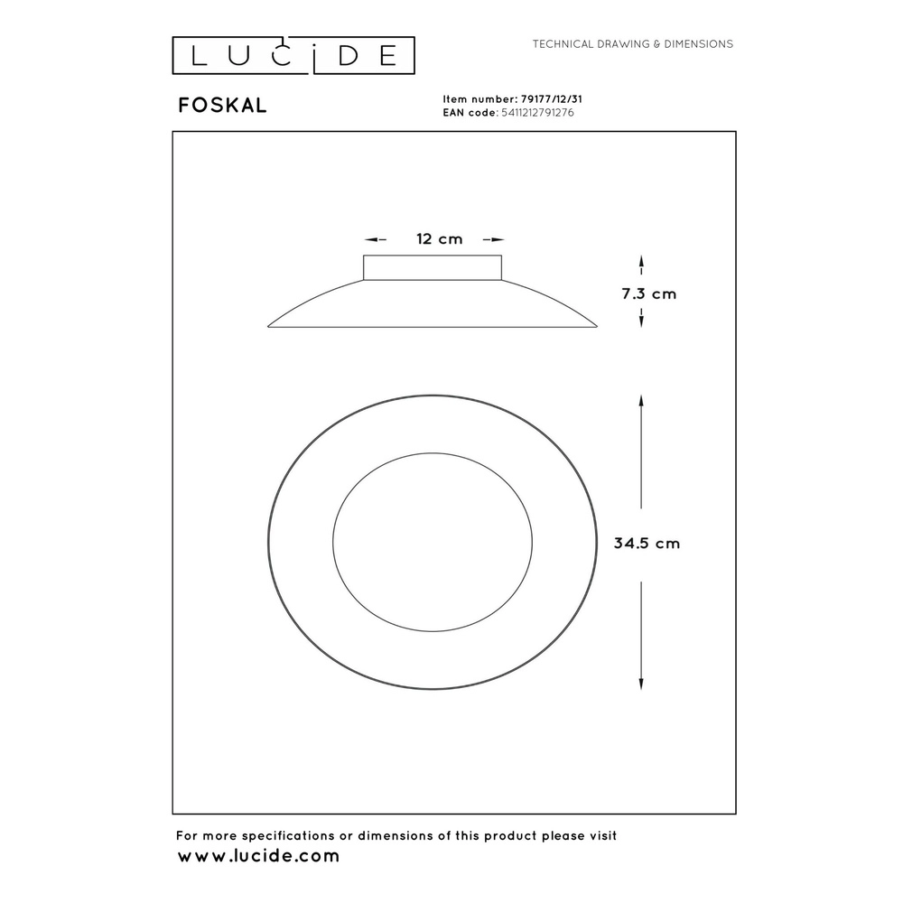 Lampe de plafond Foskal Ø 34,5cm blanc Lucide 5411212791276