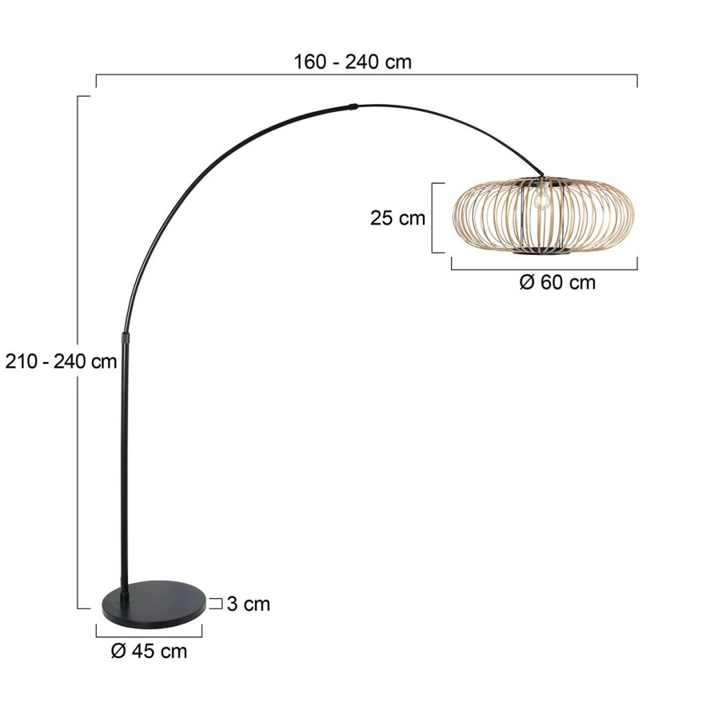 Lampe à arc noir Sparkled Light avec une teinte en bambou Ø60 cm Steinhauer 8712746183566