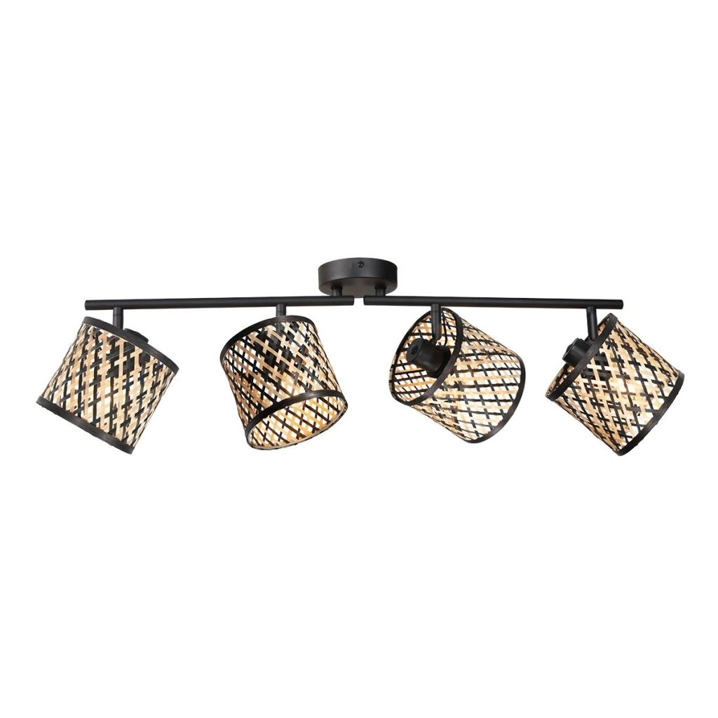 Lampe de plafond à 4 lumières Sumba avec des lunettes en bambou de 12 cm Steinhauer 8712746182842
