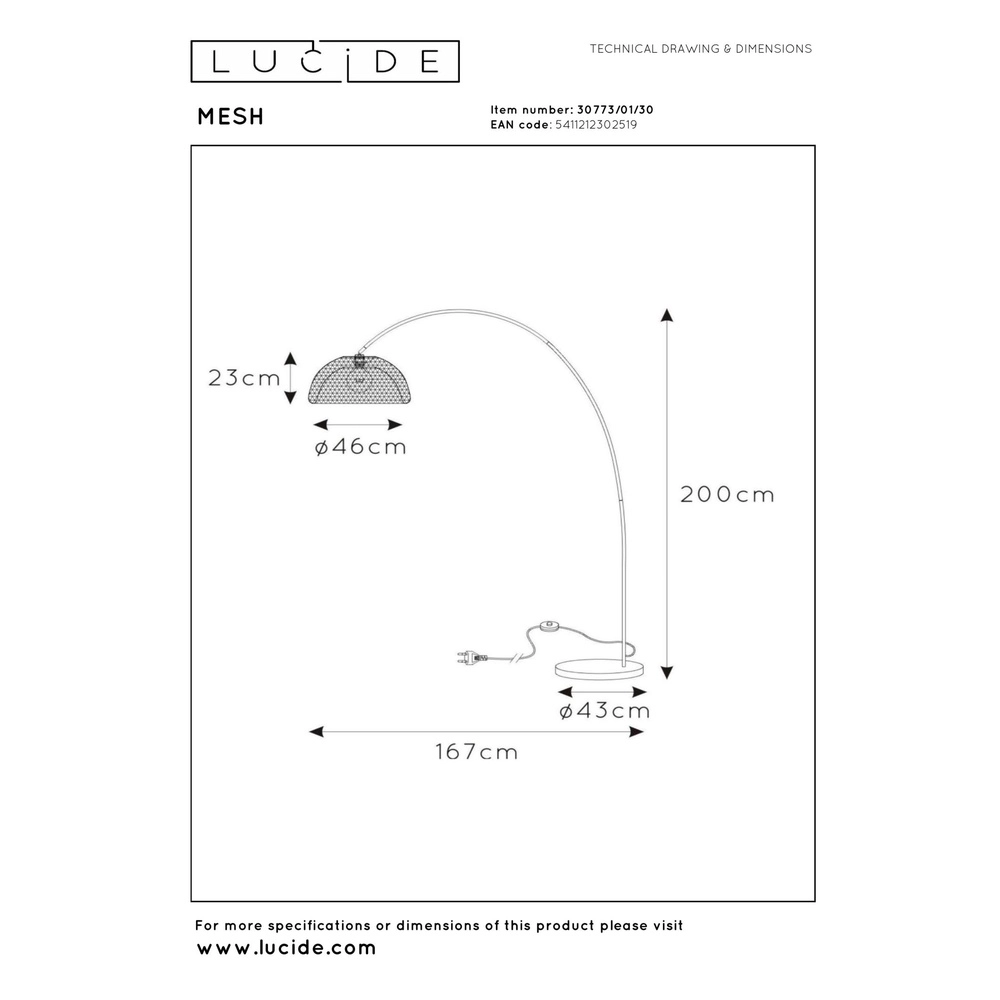 Lampe à arc maillée Mesh Noir Lucide 5411212302519