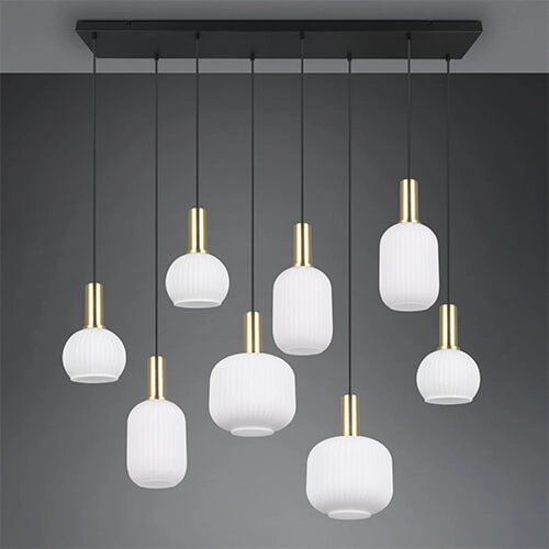 Lampe suspendue pour salle à manger Diva 8 lumières - verre blanc Trio 4017807614527