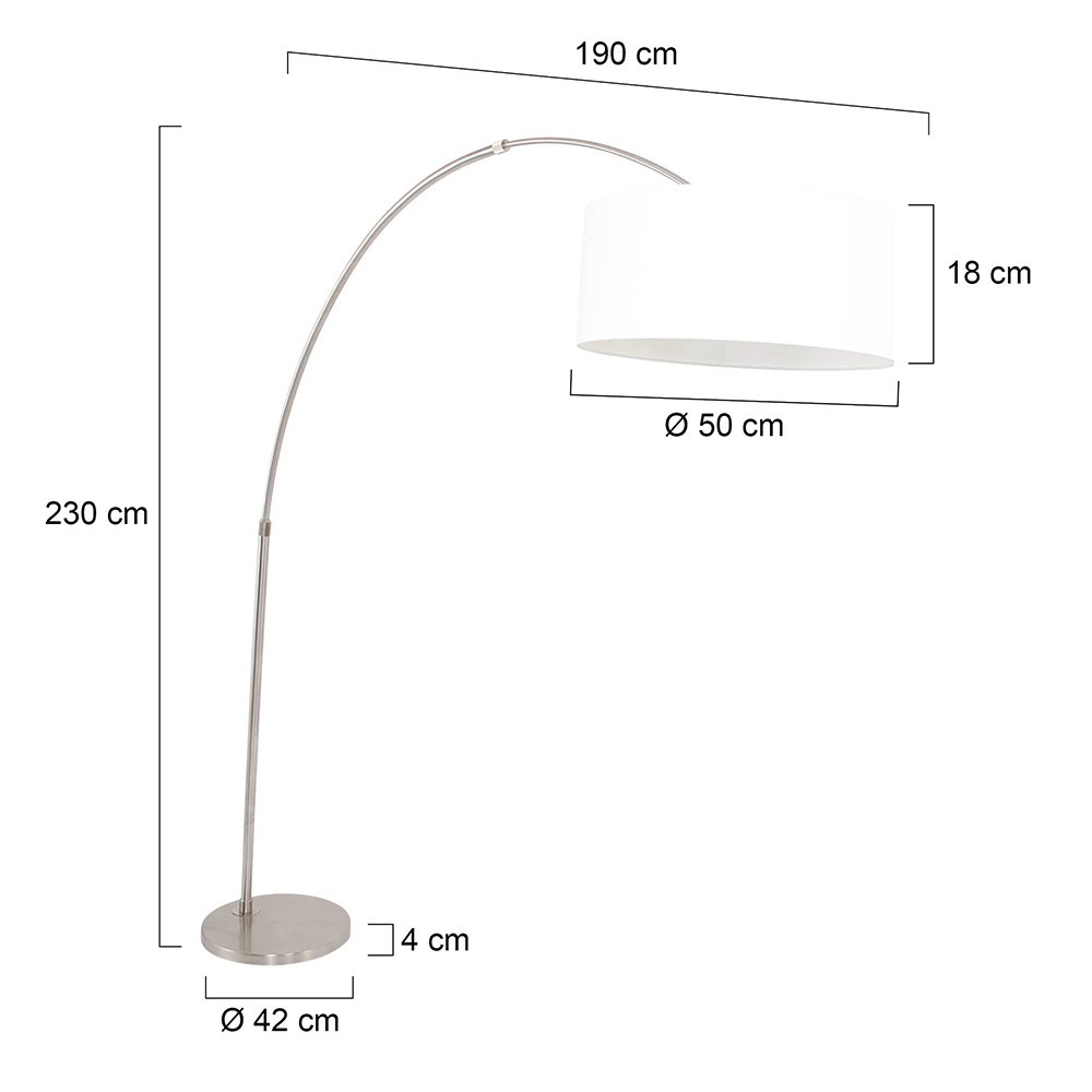 Lampe à arc Gramineus 50 Acier inoxydable avec abat-jour blanc Steinhauer 8712746118315