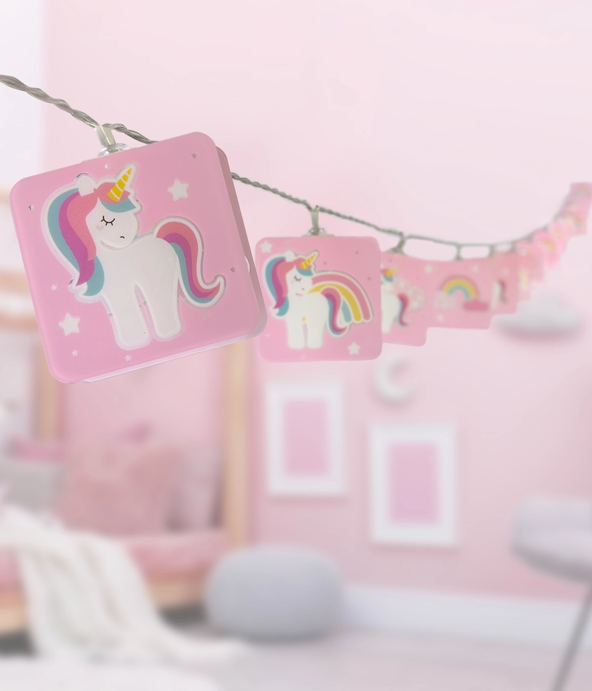 Guirlandes lumineuses Unicorns rose pour chambre d’enfant