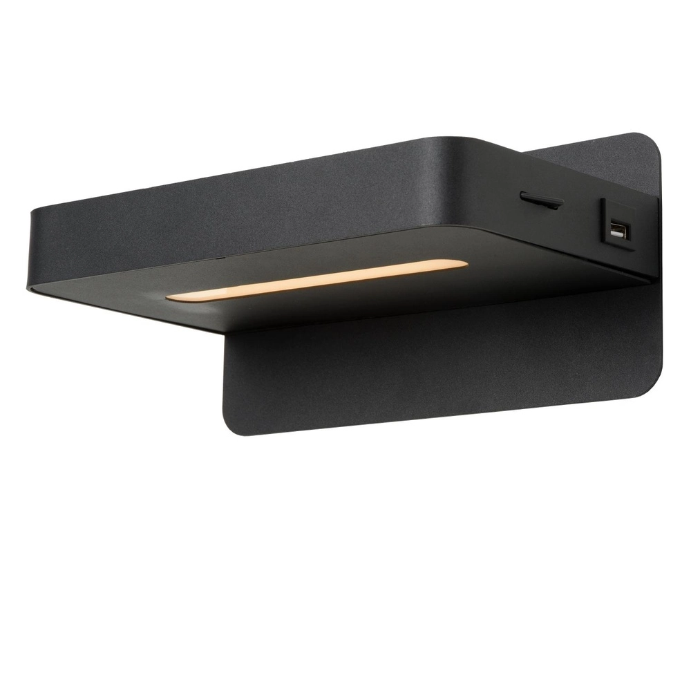 Lampe de chevet Atkin avec point de charge USB noir Lucide 5411212770820