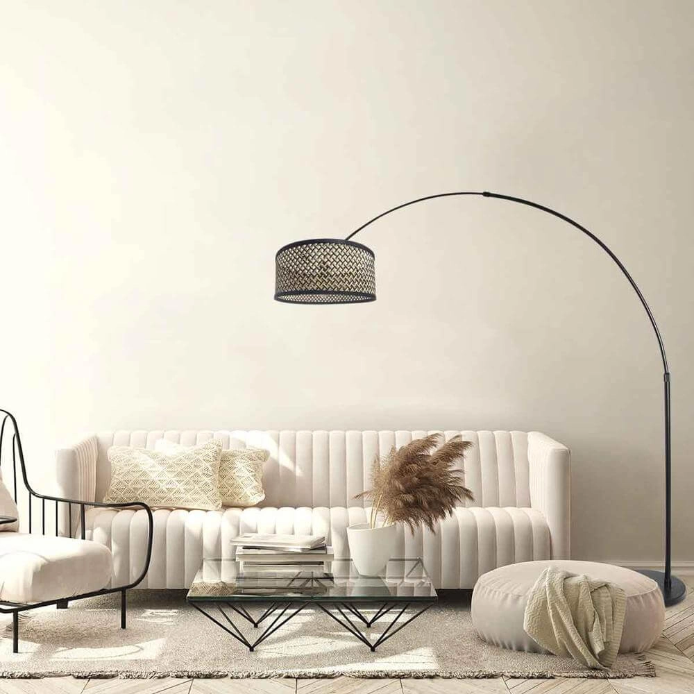 Lampe à arc Sparkled Light noir avec abat-jour en bambou Steinhauer 8712746172874