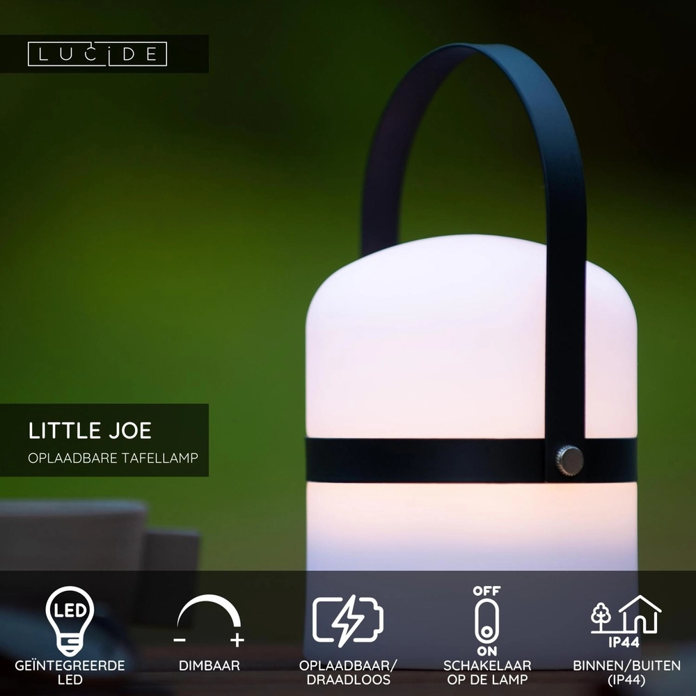 Lampe de table rechargeable Little Joe Noir Lucide 5411212061416
