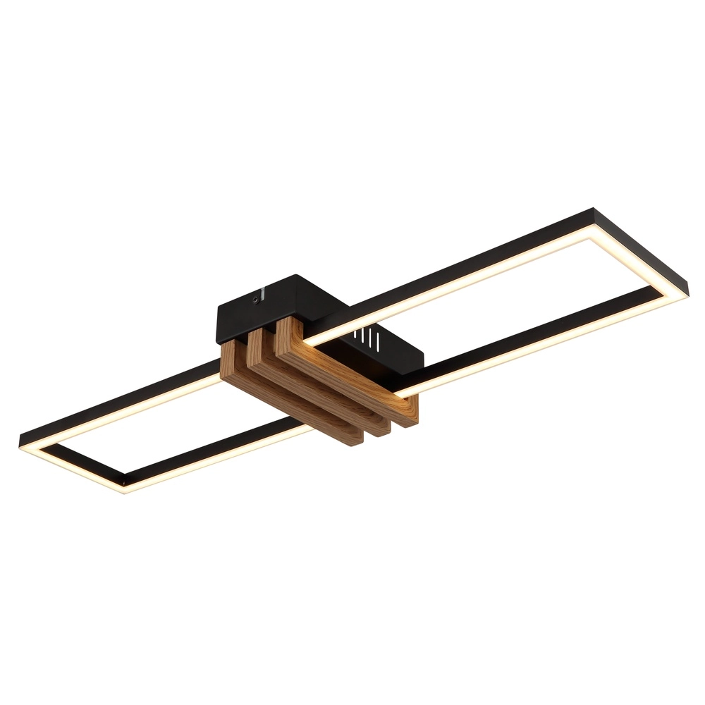 Lampe de plafond moderne Dakari I noir avec bois 60 cm