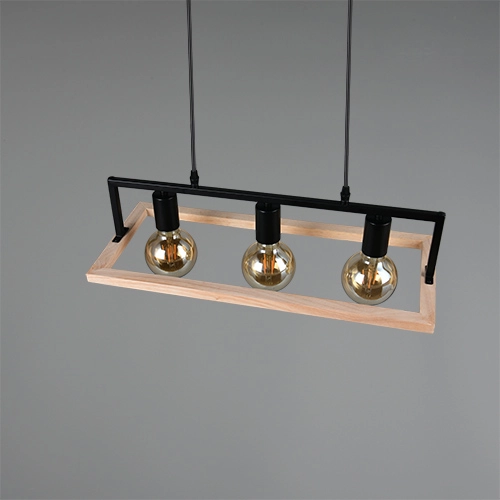 Lampe pendante de conception Bano noir avec bois Trio 4017807673364