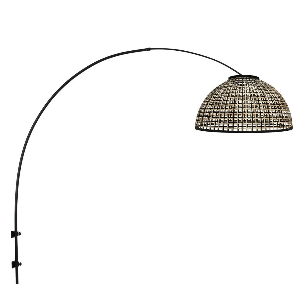 Lampe murale noire Nox Light avec une teinte en bambou Ø60 cm